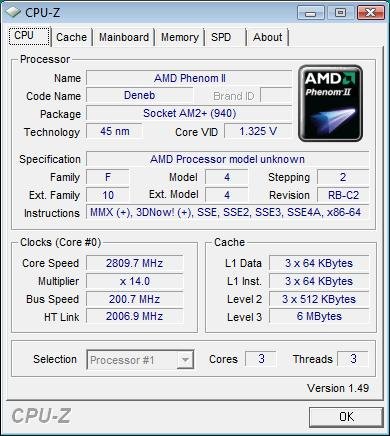 AMD Phenom II X3 720 штатная частота