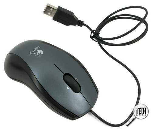 Оптическая проводная ноутбучная мышь Logitech V100. Общий вид, с проводом
