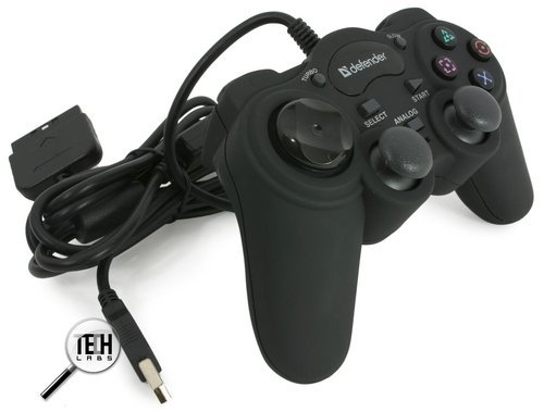 Проводной геймпад с двумя аналоговыми джойстиками и виброэффектом Defender Gamepad Game Racer Turbo. Комплектация: геймпад