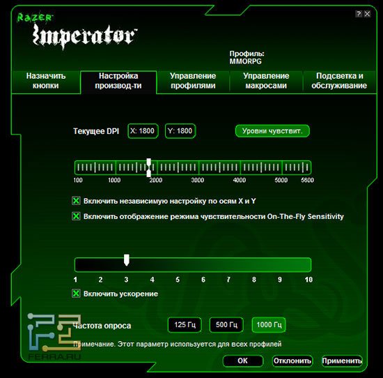 Razer Imperator - Настройка производительности - Независимая настройка по осям X и Y