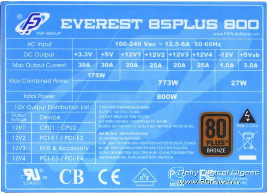 Блок питания FSP Everest 85PLUS 800 – новое платье короля