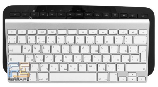 Соотношение размеров Microsoft Arc Keyboard и Apple Wireless Keyboard