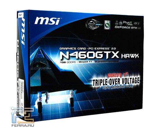 Коробка MSI N460GTX Hawk, вид спереди