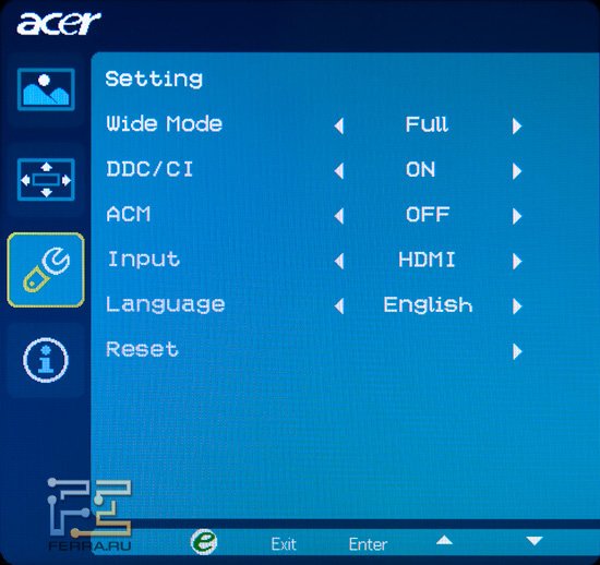 Настройки монитора Acer DX241H
