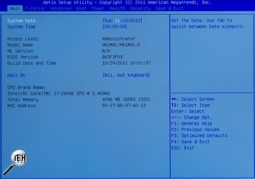 Материнская плата Foxconn H61MXL. Aptio Setup