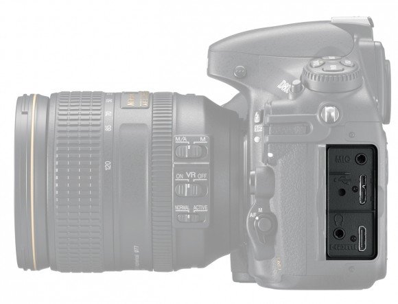 Порты и разъемы под заглушкой на левой боковине Nikon D800