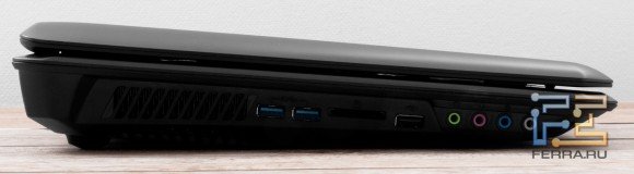 Левый торец MSI GT783: три USB, карт-ридер, аудио выходы