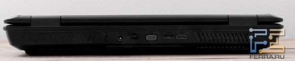 Задний торец MSI GT783: Kensington Lock, разъем питания, RJ-45, D-SUB, eSATA, HDMI