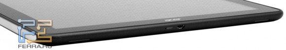 Нижняя грань Acer Iconia Tab A510: micro USB, микрофон, динамики