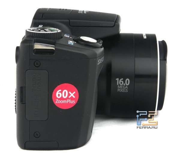 Canon PowerShot SX500 IS, вид слева
