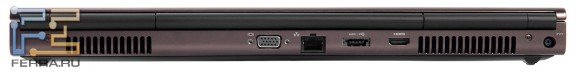 Задний торец Dell Precision M4700: разъем питания, HDMI, D-SUB, eSATA, RJ-45