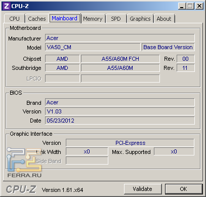 Материнская плата Acer Aspire V3-551G, CPU-Z